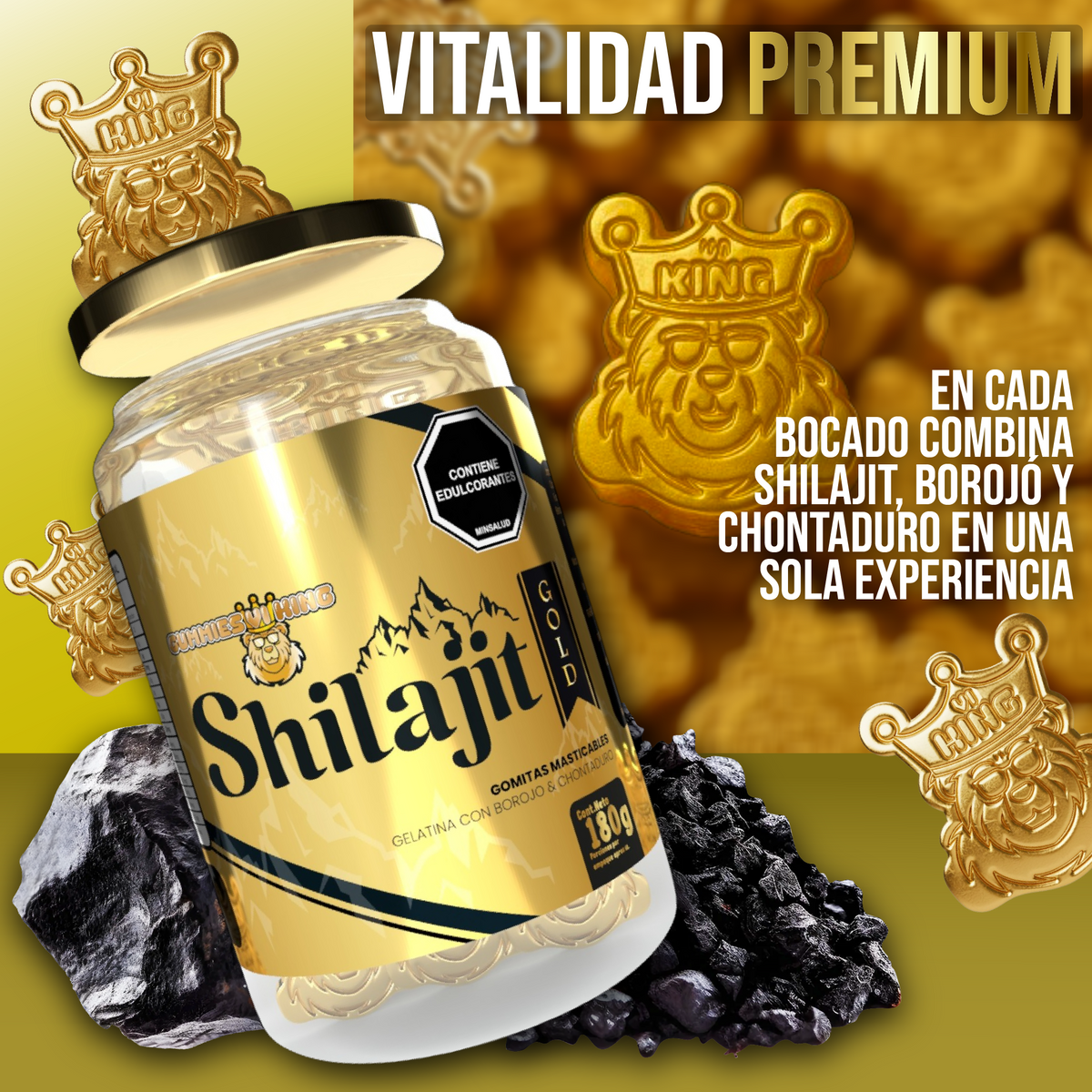 Shilajit Gold Gomas Envase de 60 Und, FUERZA Y VITALIDAD EN TODO MOMENTO.