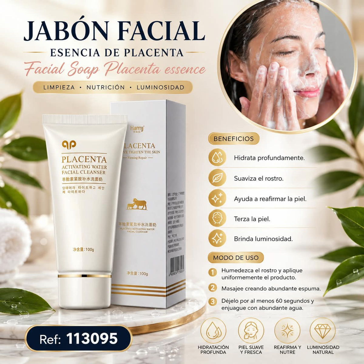 113095-JABÓN FACIAL ESENCIA DE PLACENTA. PRODUCTO 100%ORIGINAL