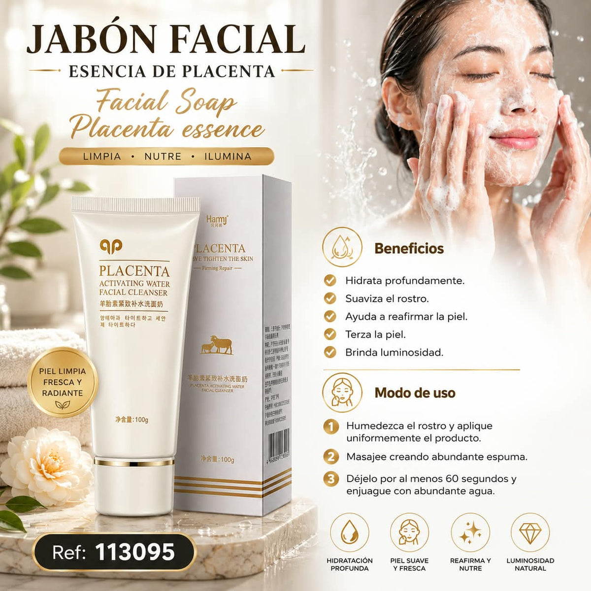 113095-JABÓN FACIAL ESENCIA DE PLACENTA. PRODUCTO 100%ORIGINAL