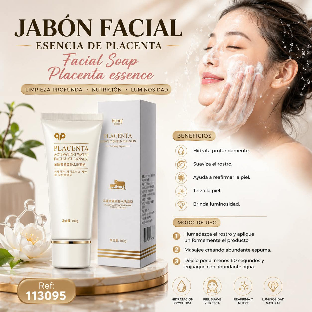 113095-JABÓN FACIAL ESENCIA DE PLACENTA. PRODUCTO 100%ORIGINAL