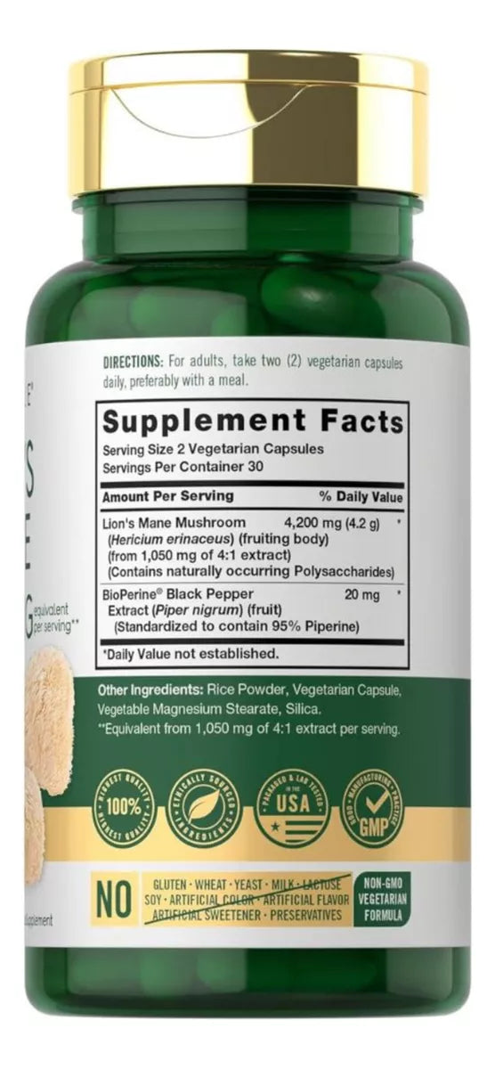 Suplemento Melena De León 4200 Mg 60 Cap. APORTA A TU VIDA FUERZA Y VITALIDAD.