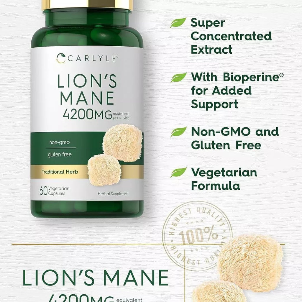 Suplemento Melena De León 4200 Mg 60 Cap. APORTA A TU VIDA FUERZA Y VITALIDAD.