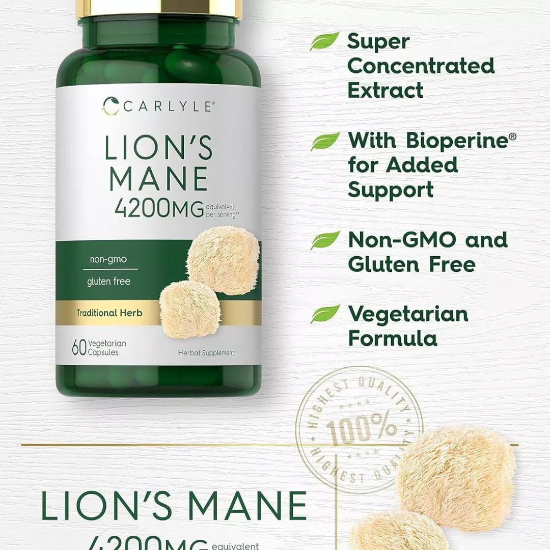 Suplemento Melena De León 4200 Mg 60 Cap. APORTA A TU VIDA FUERZA Y VITALIDAD.